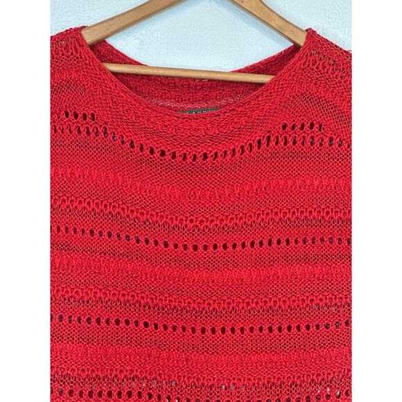 Lauren Ralph Lauren Open Knit Sweater Top PXS Red Short Sleeve Preppy Streetwear - Picture 2 of 11